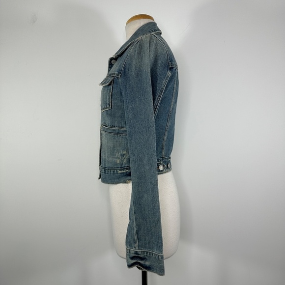 Vintage Abercrombie & Fitch Stone Washed Distressed Cropped Denim Y2K Jacket S - Picture 8 of 15